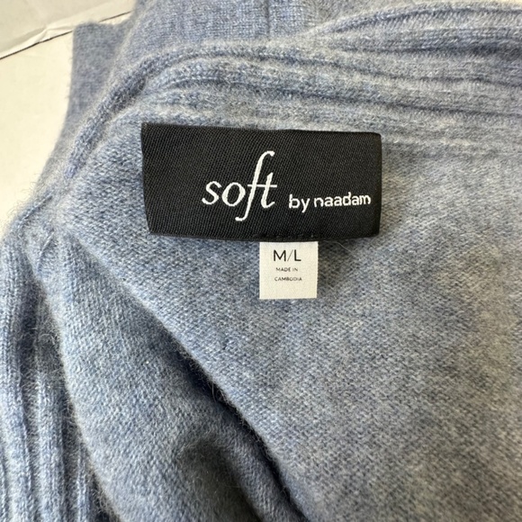 Soft By Naadam Cashmere Blue Short Sleeve Open Cardigan Poncho size M/L - Picture 7 of 10